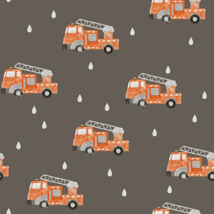 Tissu Imprimé Camion de Pompiers Gris, 7 tissus au choix