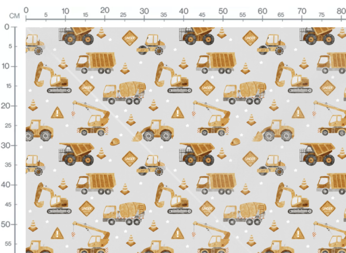 Tissu Imprimé Camions Chantier Gris, 7 tissus au choix – Image 2