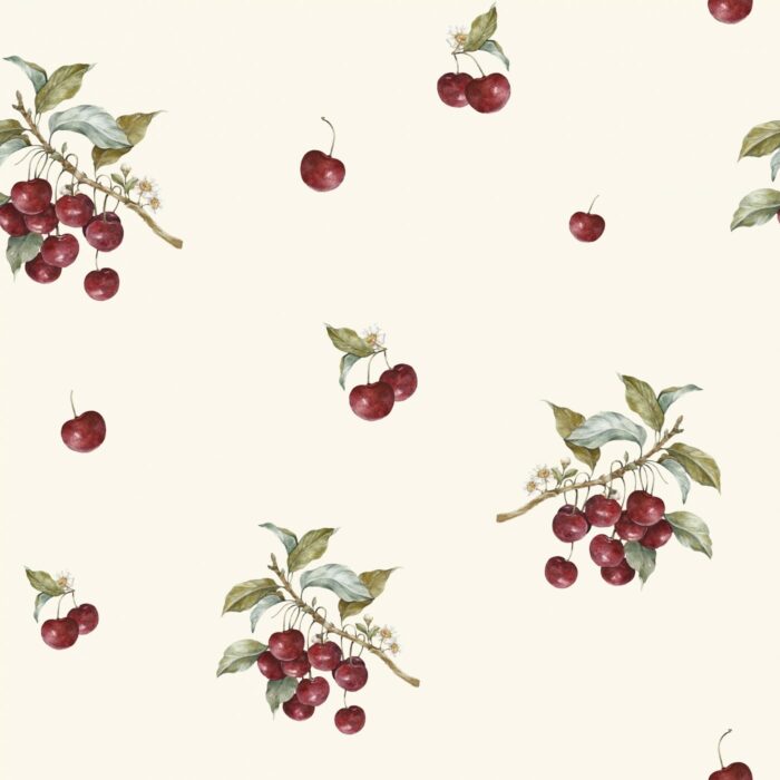 Tissu Imprimé Cerises Fleurs Crème, 7 tissus au choix