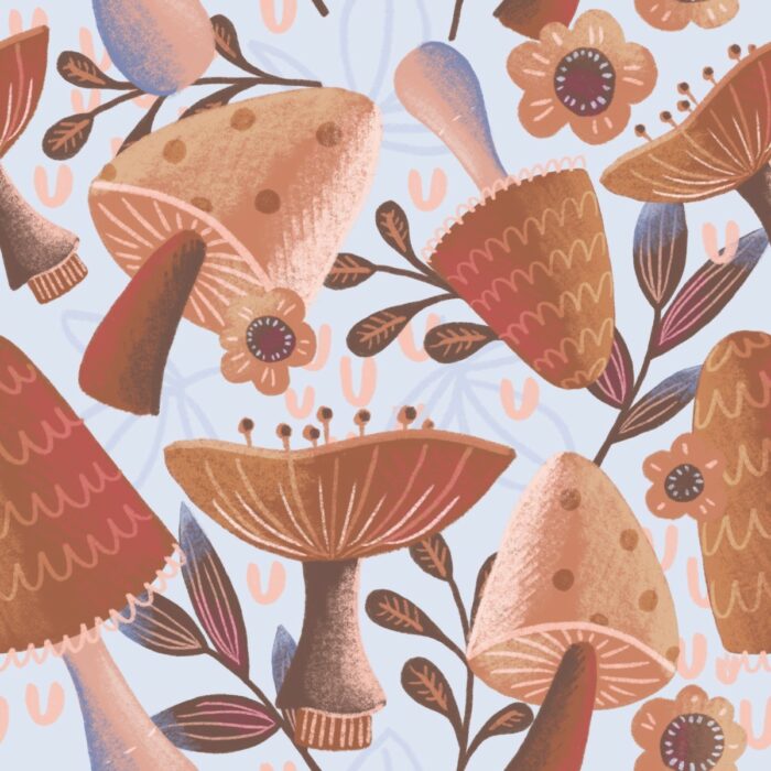 Tissu Imprimé Champignons Fleurs Magiques, 10 tissus au choix