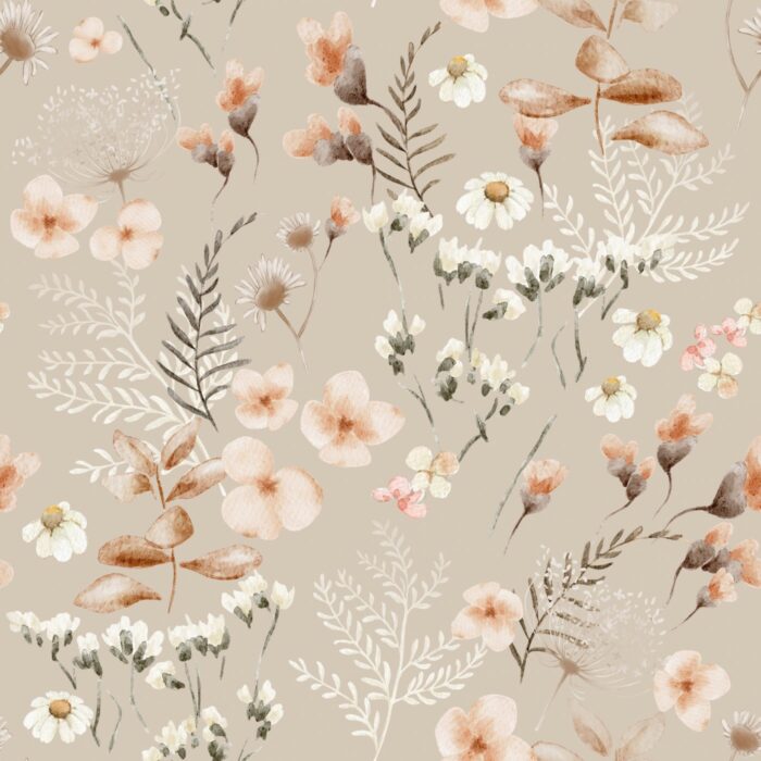Tissu Imprimé Champs de Fleurs Beige, 7 tissus au choix