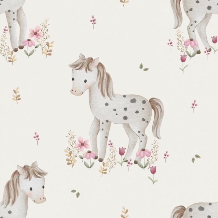 Tissu Imprimé Cheval Mignon Roses, 7 tissus au choix