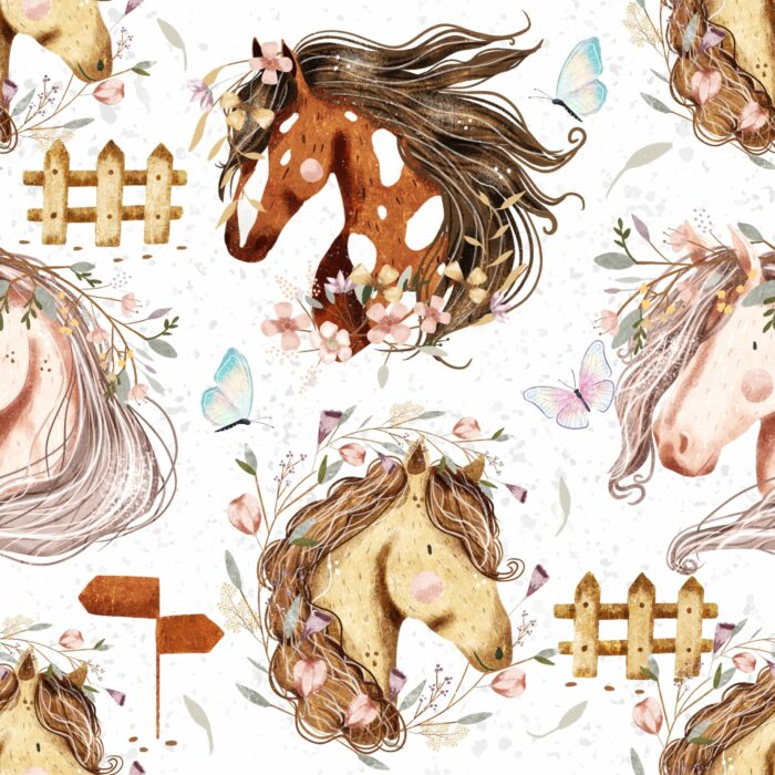 Tissu Imprimé Chevaux Magiques, 7 tissus au choix