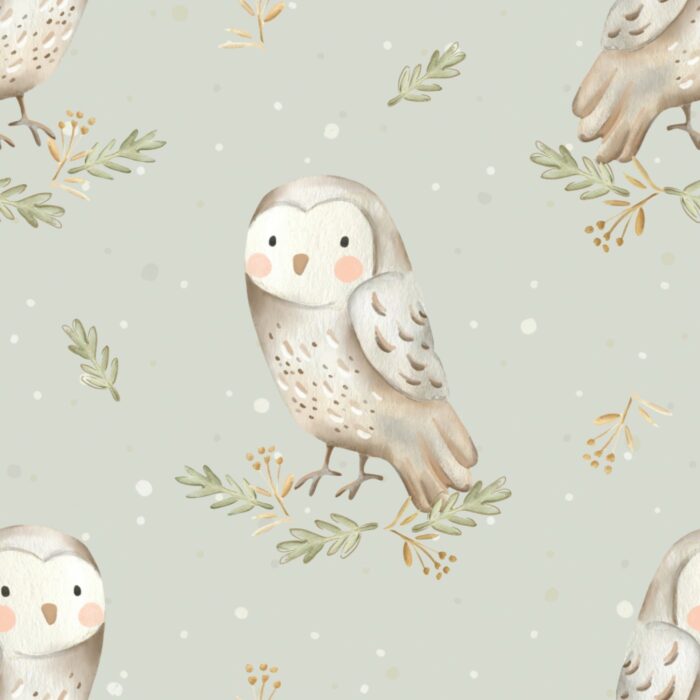 Tissu Imprimé Chouette Adorable Vert, 7 tissus au choix
