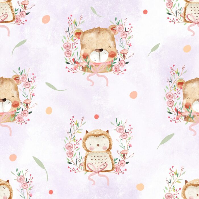 Tissu Imprimé Chouette et Ours Adorables, 10 tissus au choix