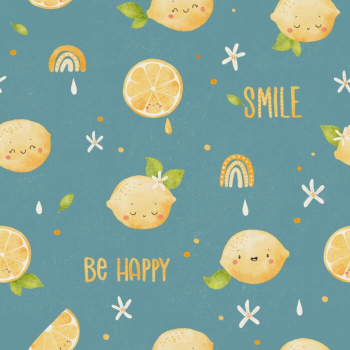 Tissu Imprimé Citrons Be Happy Bleu, 7 tissus au choix