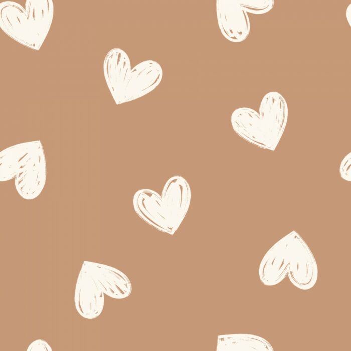 Tissu Imprimé Coeurs Fond Caramel, 7 tissus au choix