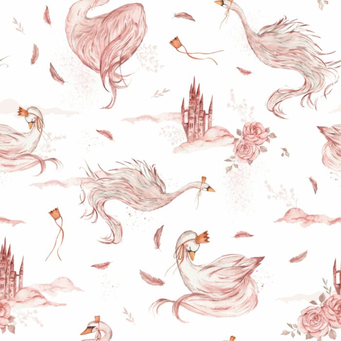 Tissu Imprimé Cygne Princesse, 7 tissus au choix