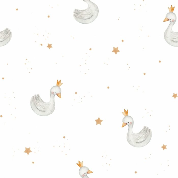 Tissu Imprimé Cygne Princesse Étoiles Blanc, 7 tissus au choix