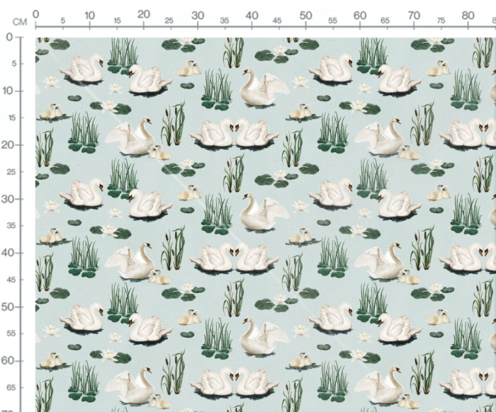 Tissu Imprimé Cygne Vintage Bleu, 7 tissus au choix – Image 2