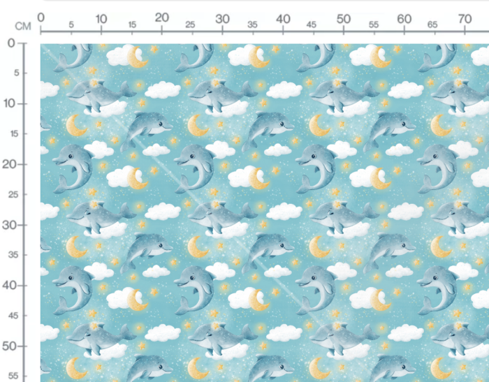 Tissu Imprimé Dauphin Mignon Bleu, 7 tissus au choix – Image 3