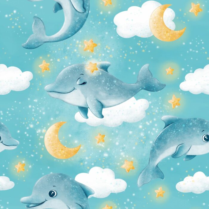 Tissu Imprimé Dauphin Mignon Bleu, 7 tissus au choix