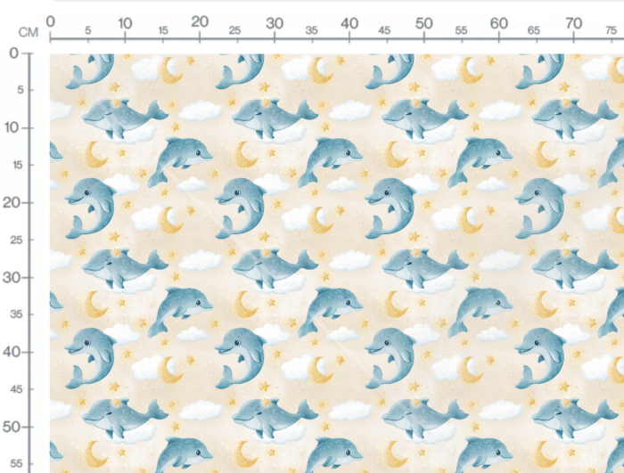 Tissu Imprimé Dauphin Mignon Crème, 7 tissus au choix – Image 3