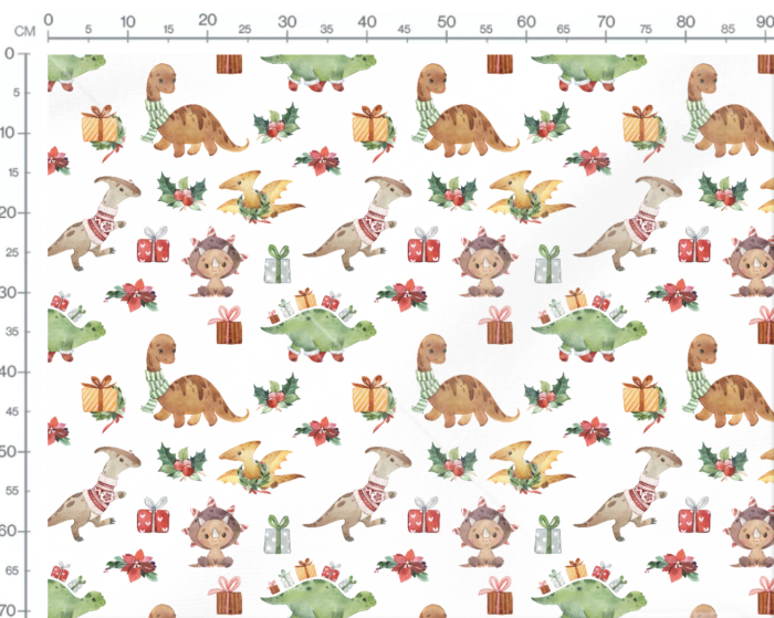 Tissu Imprimé Exclusif Dino Noel Blanc, 11 tissus au choix – Image 3