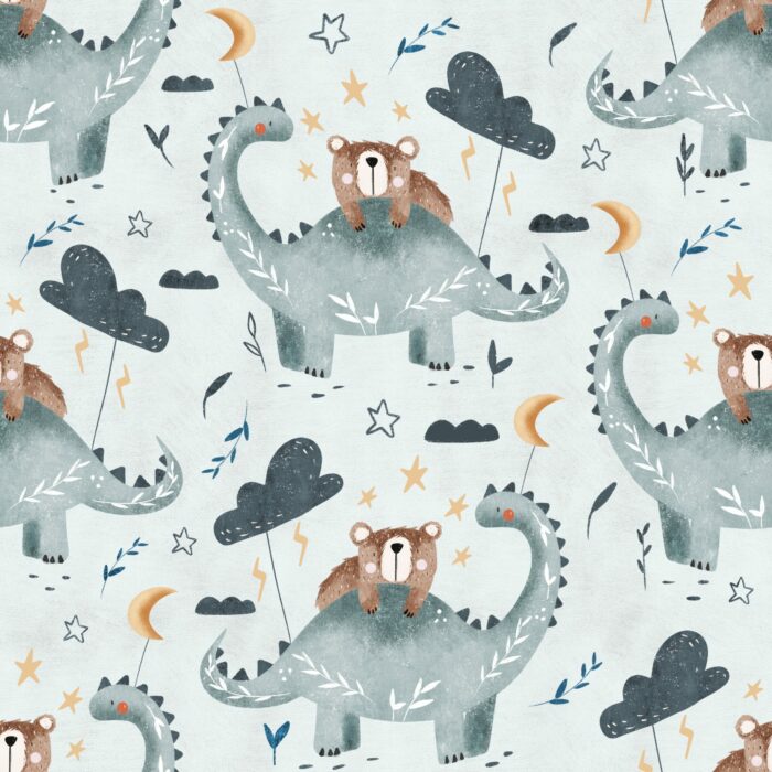 Tissu Imprimé Dino Ourson Mignon, 7 tissus au choix