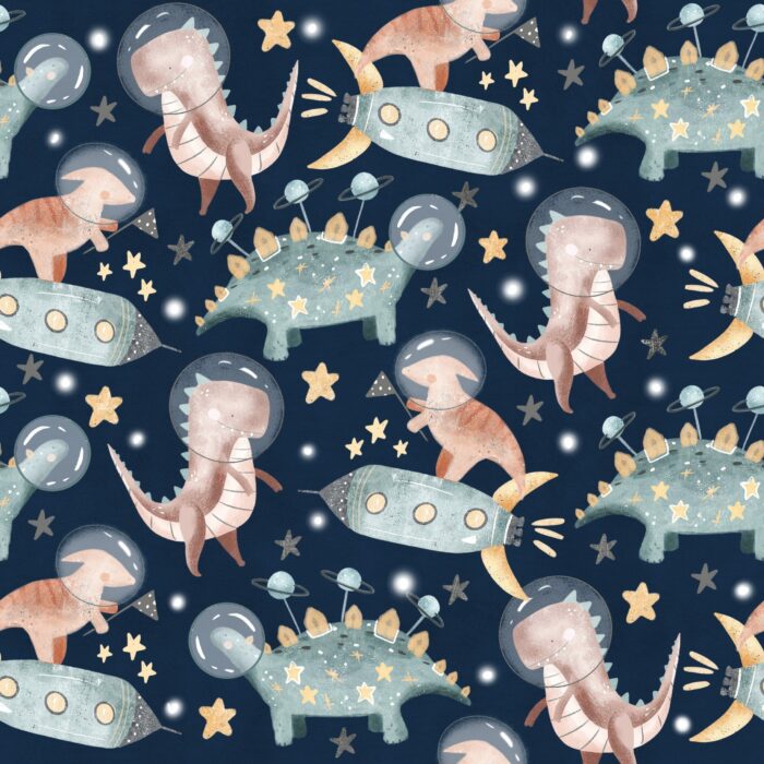 Tissu Imprimé Dinosaure Fusée, 7 tissus au choix