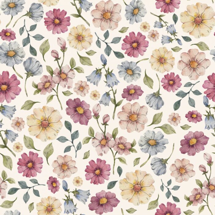 Tissu Imprimé Été Fleuri Crème, 7 tissus au choix
