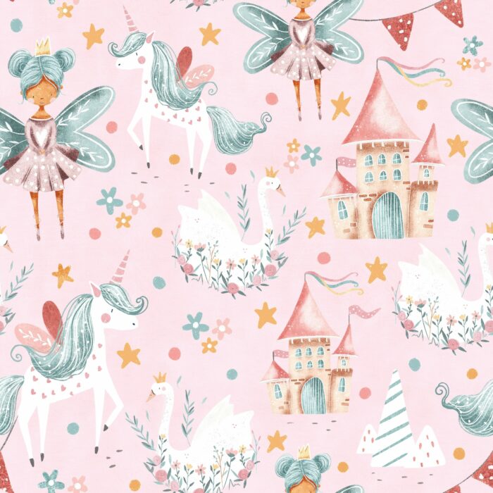 Tissu Imprimé Fée Princesse Rose, 7 tissus au choix