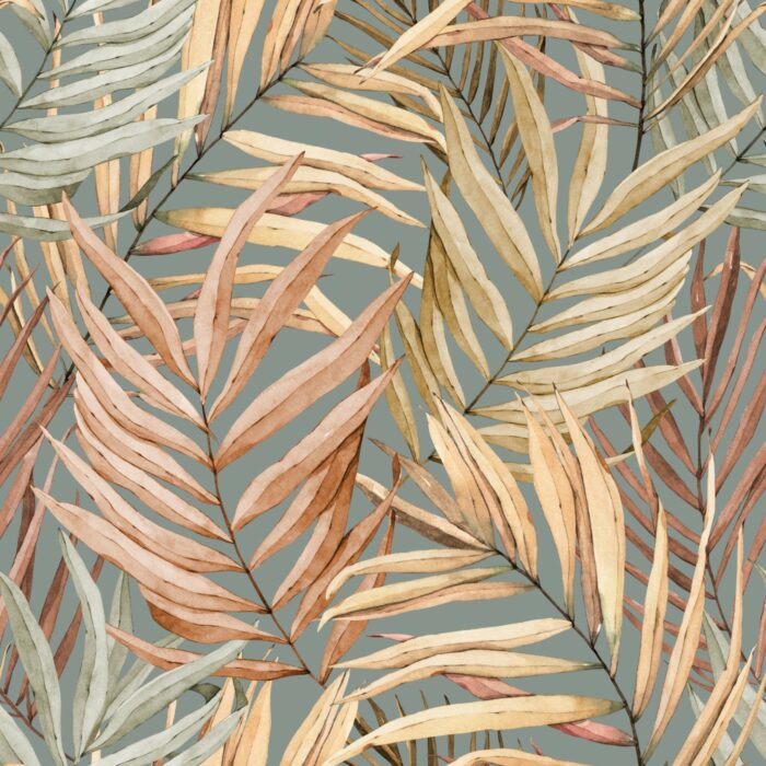 Tissu Imprimé Feuilles de Palmier Khaki, 10 tissus au choix