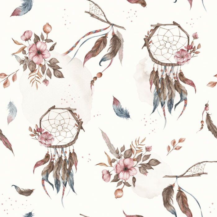 Tissu Imprimé Fleuri Attrape Rêve Crème, 7 tissus au choix