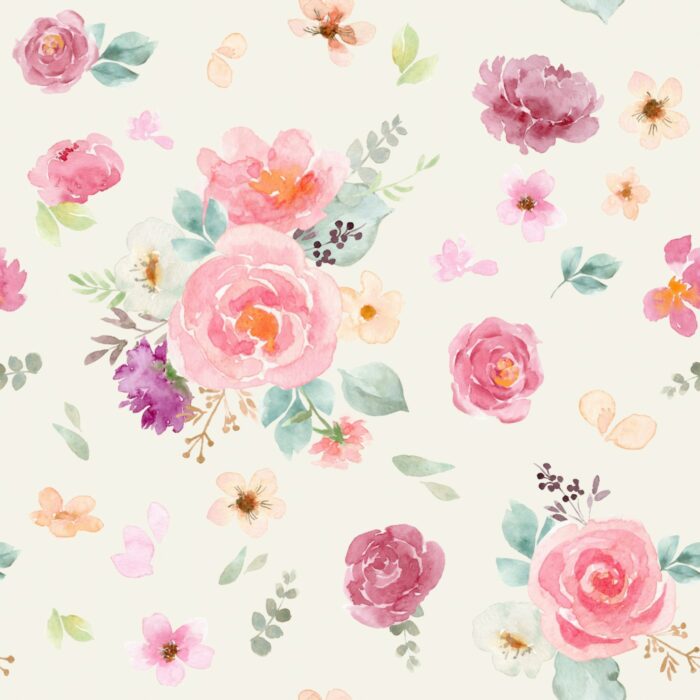 Tissu Imprimé Fleuri Bouquet Roses Pastel, 7 tissus au choix