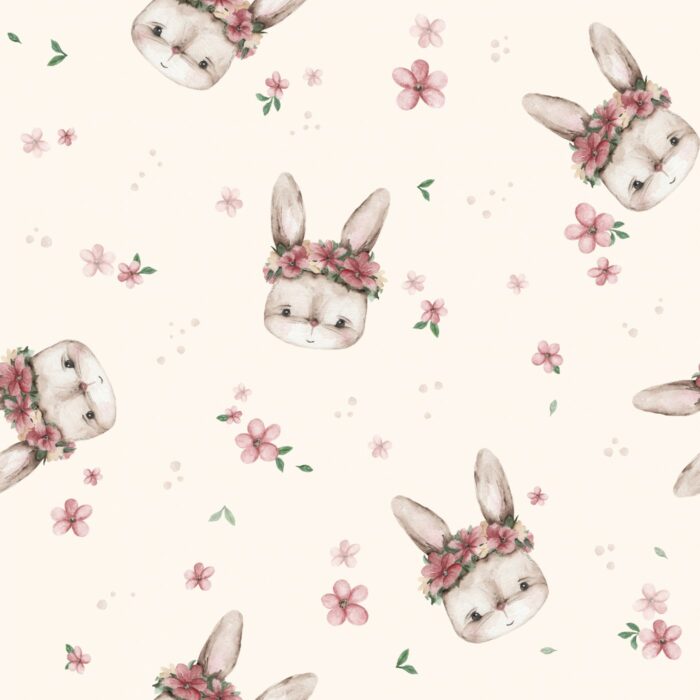 Tissu Imprimé Fleuri Petit Lapin Crème, 7 tissus au choix