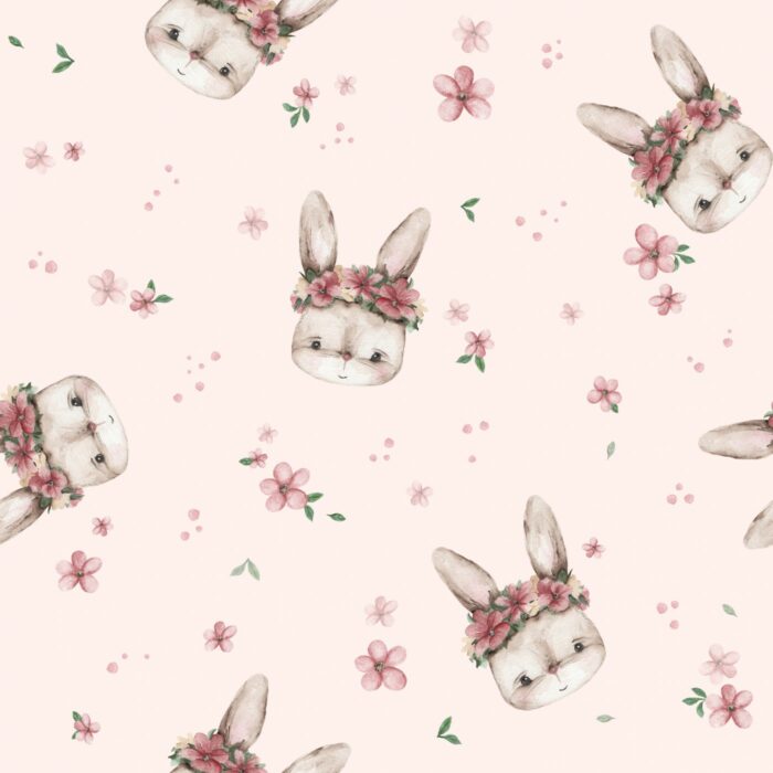 Tissu Imprimé Fleuri Petit Lapin Rose, 10 tissus au choix