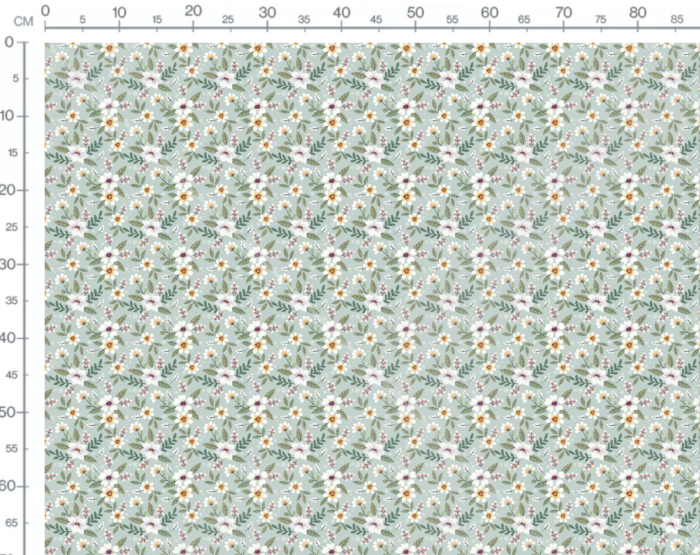 Tissu Imprimé Fleurs Blanches Sauge, 7 tissus au choix – Image 3