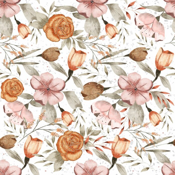 Tissu Imprimé Fleurs Roses Oranges, 7 tissus au choix