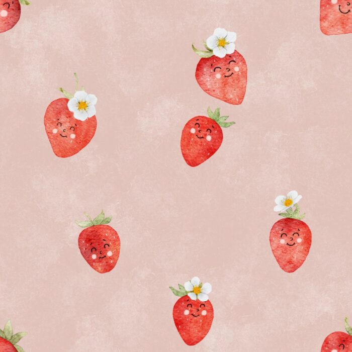 Tissu Imprimé Fraises et Fleurs Blush, 7 tissus au choix