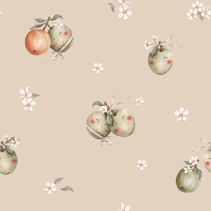 Tissu Imprimé Fruits Adorables Beige, 7 tissus au choix