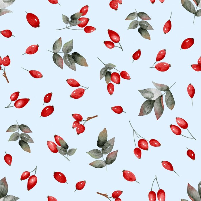 Tissu Imprimé Fruits Sauvages Bleu, 7 tissus au choix