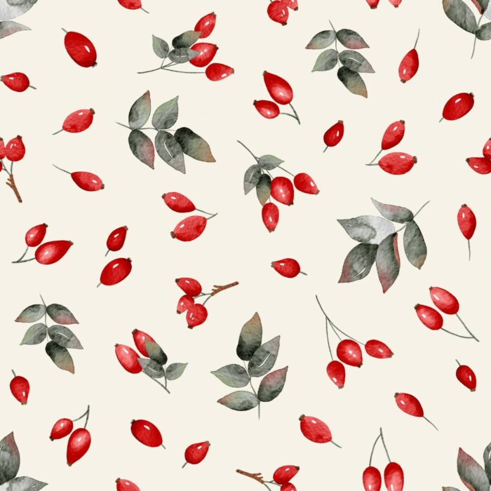 Tissu Imprimé Fruits Sauvages Crème, 7 tissus au choix