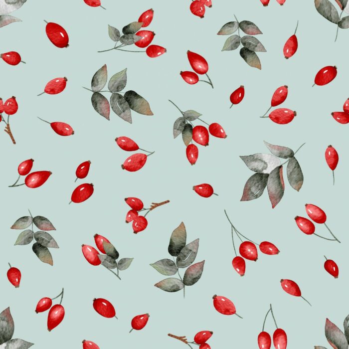 Tissu Imprimé Fruits Sauvages Menthe, 7 tissus au choix