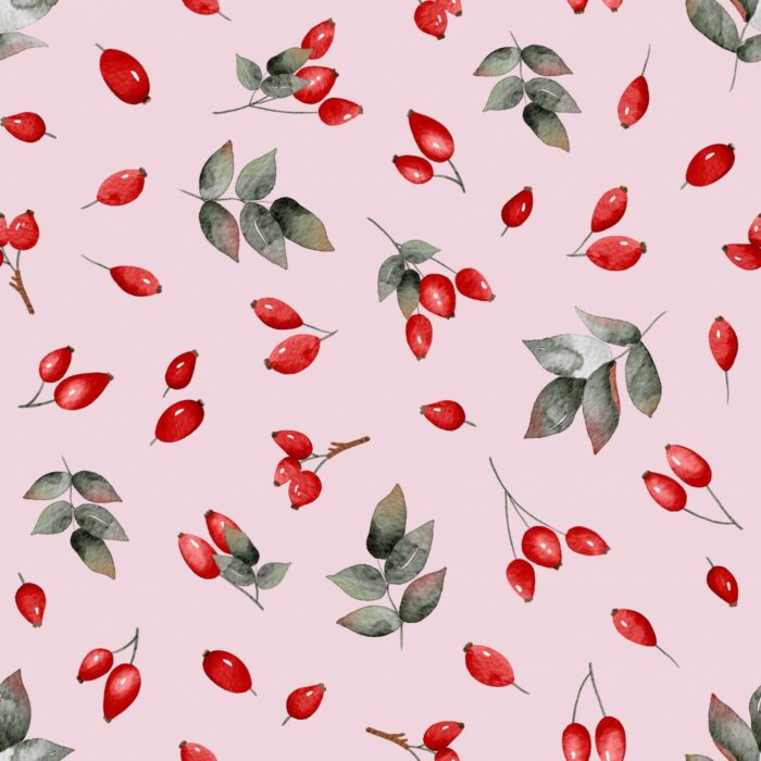 Tissu Imprimé Fruits Sauvages Rose, 7 tissus au choix