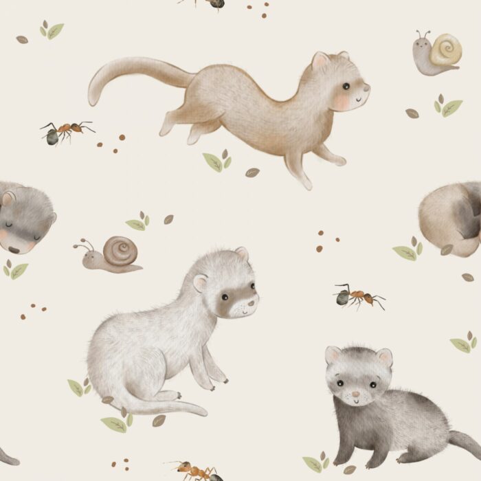 Tissu Imprimé Furets Mignons, 11 tissus au choix