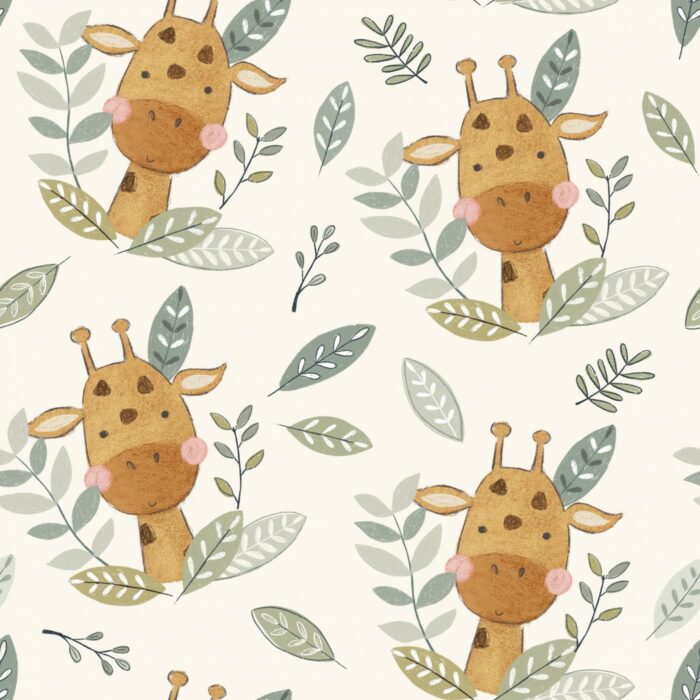 Tissu Imprimé Safari Girafe Adorable Pastel, 7 tissus au choix