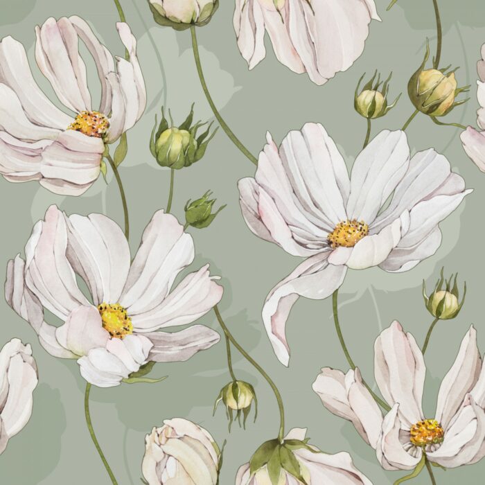 Tissu Imprimé Grandes Marguerites Vert, 7 tissus au choix