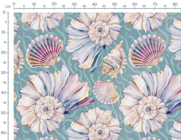 Tissu Imprimé Grands Coquillages Turquoise, 7 tissus au choix – Image 3