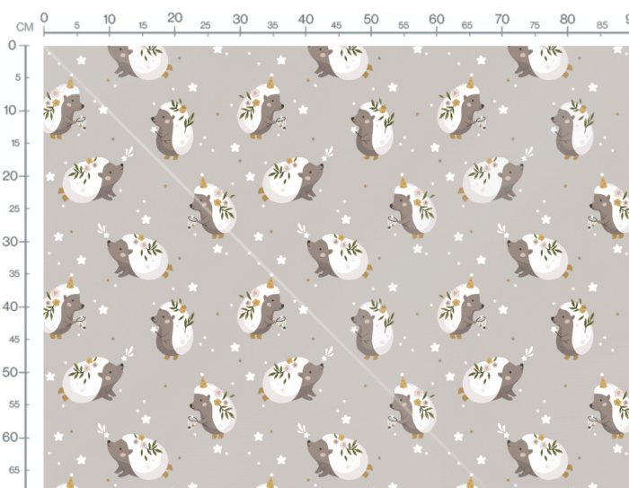 Tissu Imprimé Hérisson Fleuri Gris, 10 tissus au choix – Image 2