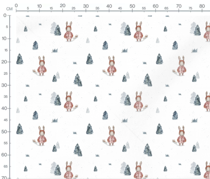 Tissu Imprimé Hiver Lapin Adorable Luge, 7 tissus au choix – Image 2
