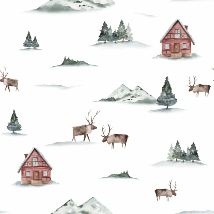Tissu Imprimé Hiver Renne Scandinave, 7 tissus au choix