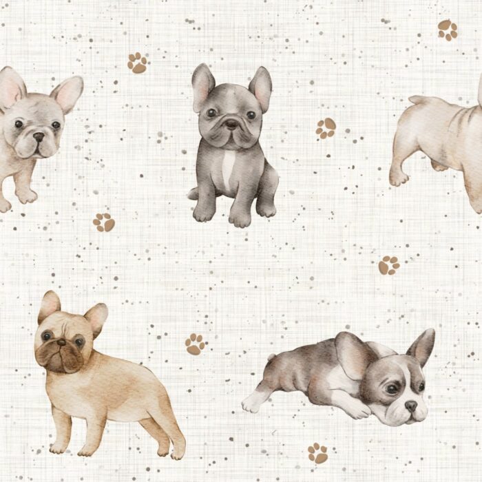 Tissu Imprimé Chiens Mignons Beige, 7 tissus au choix