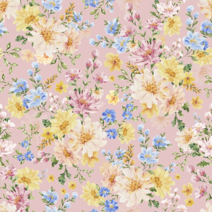 Tissu Imprimé Jardin Fleuri Printemps Rose, 7 tissus au choix