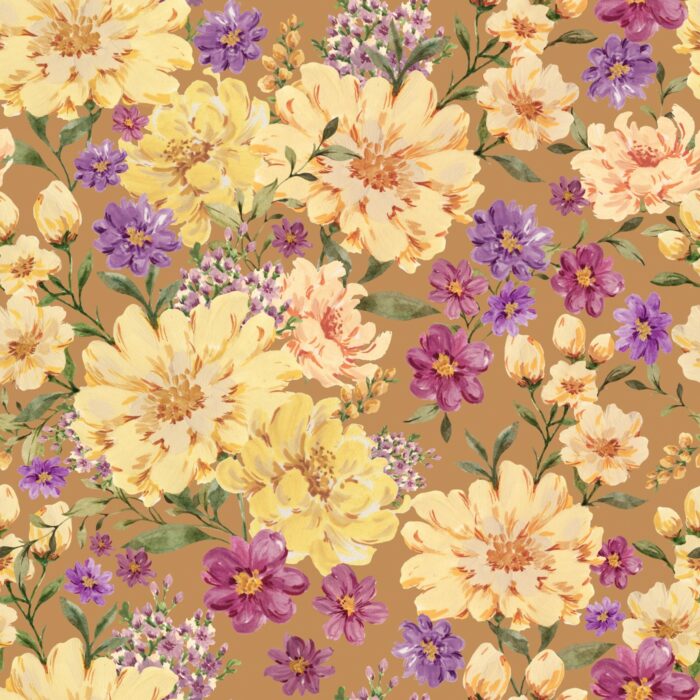 Tissu Imprimé Juillet Fleuri Caramel, 7 tissus au choix