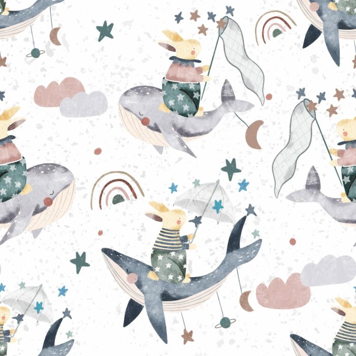 Tissu Imprimé Baleine Lapin Magique Dream, 7 tissus au choix