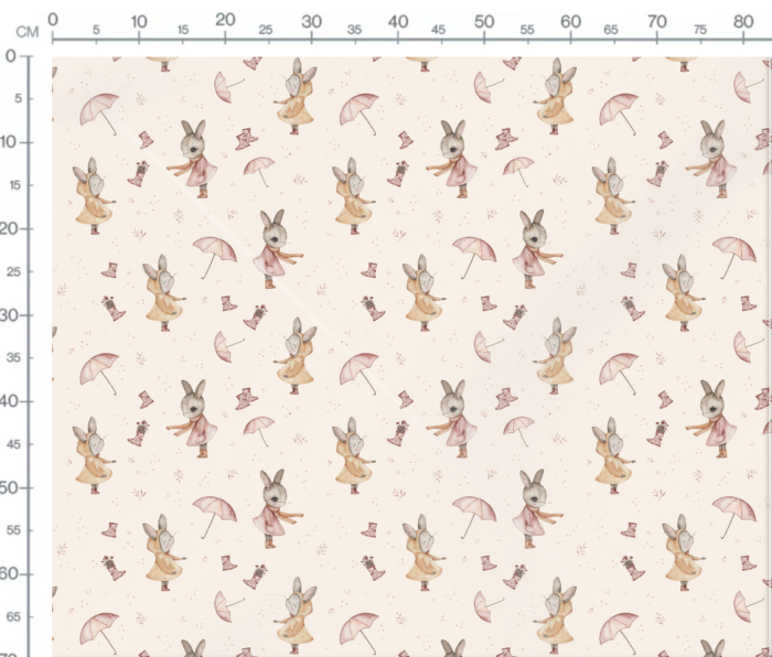 Tissu Imprimé Lapin Mignon Pluie Blush, 7 tissus au choix – Image 3