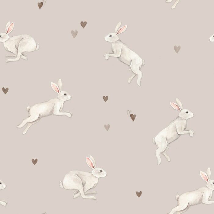 Tissu Imprimé Lapin Petits Coeurs Beige, 7 tissus au choix