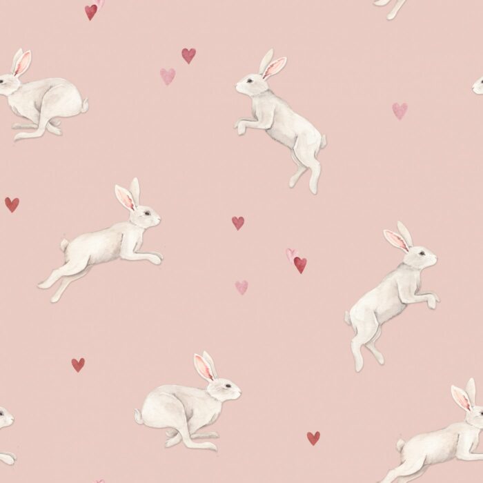 Tissu Imprimé Lapin Petits Coeurs Rose, 7 tissus au choix