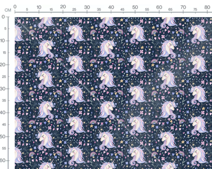 Tissu Imprimé Licorne Fleurie Bleu, 10 tissus au choix – Image 3